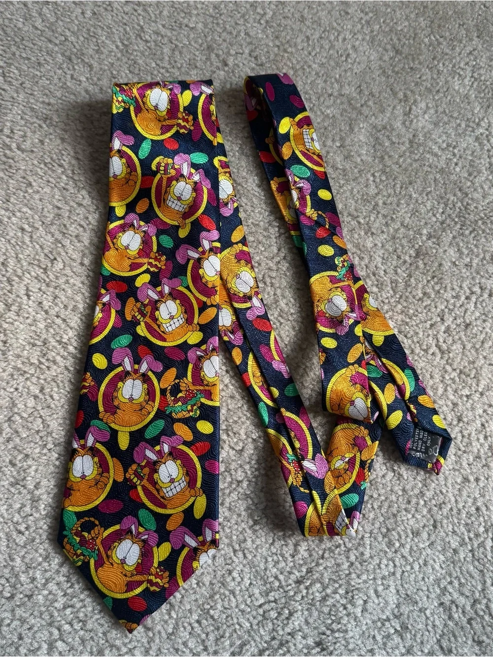 Vintage Garfield Easter Bunny Vintage Mens Tie Keith Daniels Navy Blue Novelty